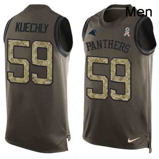 Mens Nike Carolina Panthers 59 Luke Kuechly Limited Green Salute to Service Tank Top NFL Jersey